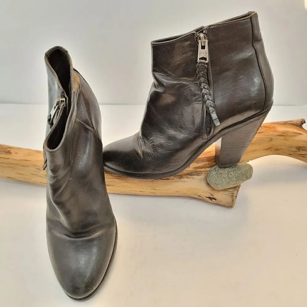 All saints black leather heeled booties